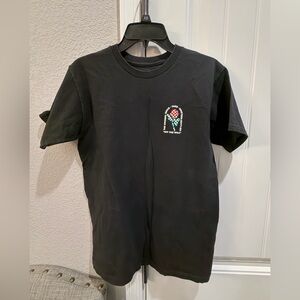 Vans Black Tee with Red & Teal Checkerboard Rose